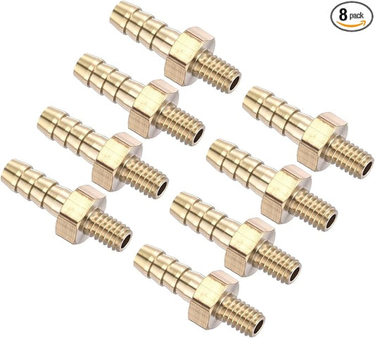 Pack of 8 Brass Hose Barb Fittings Adapter Connector 4mm Hose Barb to M4x0.7mm Male Fittings for Home Machines, Massage Bathtubs, and Irrigation Systems