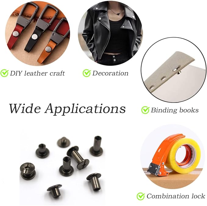110 Sets Black Chicago Leather Fasteners Leather Rivets Kit for Shoe/Belt Repair/Fabric Rivets