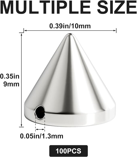 OIIKI 100 PCS 10 mm ABS Bullet Spike Cone Studs, Rivets Cone Spike Studs Beads, Flat Back Punk Spikes DIY Crafts Studs Glue on Decoration for Leather Clothes Belt Bags Jewelry Trims - Silver