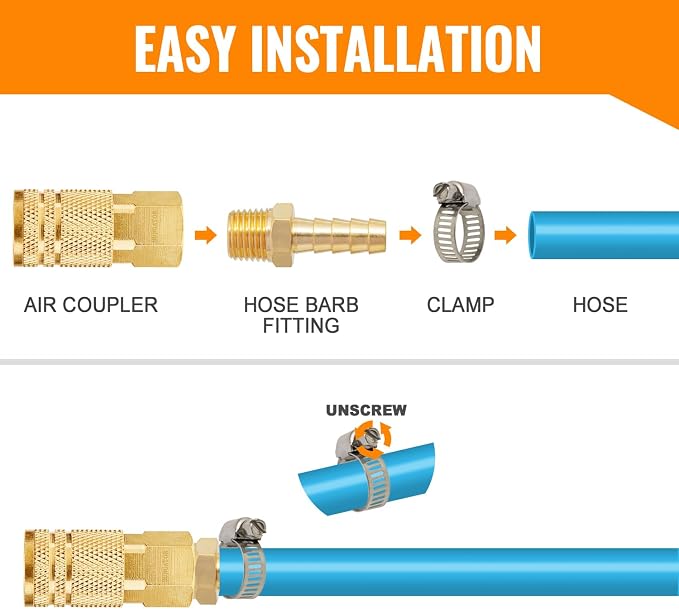 SUNGATOR Hose Barb Fittings 5/8 Inch Barb × 3/8 Inch NPT, Brass Air Hose Fittings, 5/8" to 3/8" NPT Male Air Line Repair Connector Kit, Brass Male Thread Pipe Adapter (2 Pack)