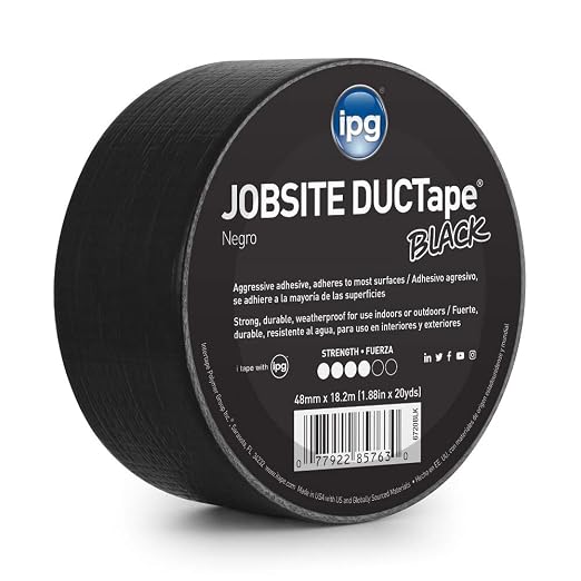 IPG JobSite DUCTape, Colored Duct Tape, 1.88" x 20 yd, Black (Single Roll)