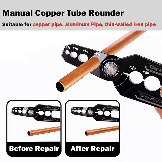 Copper Tube Rounder, Flat Tube Repairer Pliers, Manual Copper Tubing Repair Tool with 6 Hole - for 1/4", 3/8", 1/2", 5/8", 3/4" 7/8" Aluminum Pipe