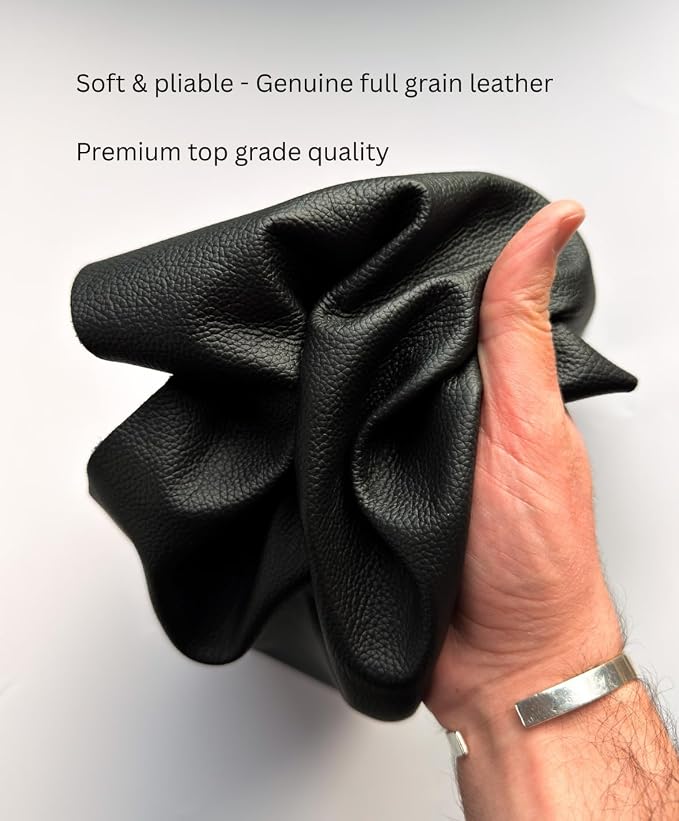 12'' x 24'' Genuine Full Grain Cowhide Leather Sheet — Soft Leather for Upholstery Repair, Handbags, Wallets, Sewing, Crafts, & DIY Projects — 1.1-1.3mm (3oz) Pre-Cut (Black, 5 Pieces)