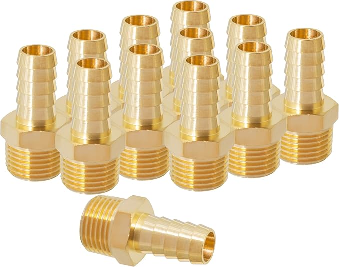 SUNGATOR 12-Pack 1/2'' Air Hose Fittings, Brass Hose Barb Fittings, 1/2 Inch NPT Male Pipe to 1/2'' Barb End Aadapter, Brass 1/2'' Air Line Repair Kit for Compressor, Gas, Auto Shop