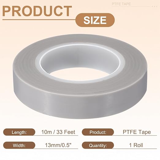 PATIKIL 0.5" x 33ft Heat Resistant Tape, High Temperature Tape PTFE Adhesive High Heat Tape Waterproof Smooth Surface for Vacuum Sealer Machine Insulation Protection, 0.18mm Thick, 1PCS