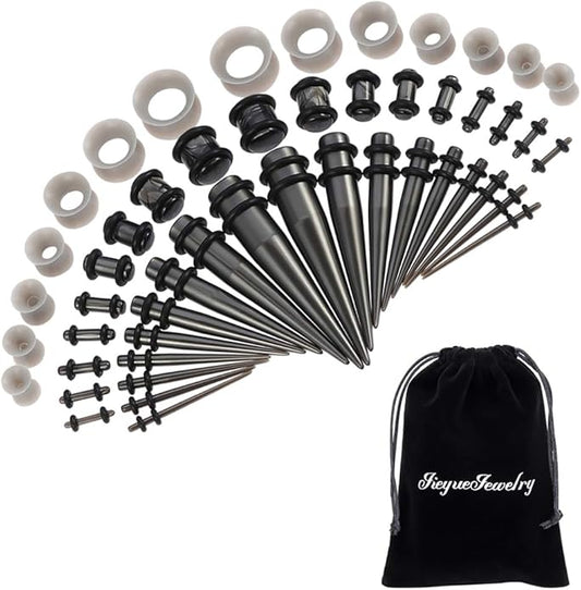 JieyueJewelry 50/54 Pieces Ear Stretching Kit 14G-00G Acrylic Tapers and Plugs + Silicone Tunnels - Ear Gauges Expander Set Body Piercing Jewelry