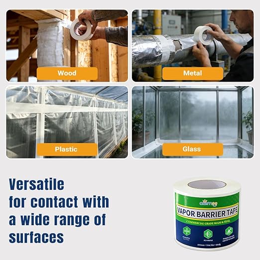 Vapor Barrier Tape, 4 in x 180 ft, High-Adhesion Waterproof Seam Tape for Crawl Spaces and Moisture Barriers, White Polyethylene Tape for Sealing Underlayment, Insulation, and Plastic Liners