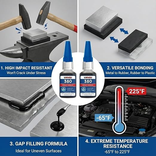 380 Super Glue Black High-Viscosity Instant Adhesive 20g Suitable for Metal Plastic and Rubber 2 Pack