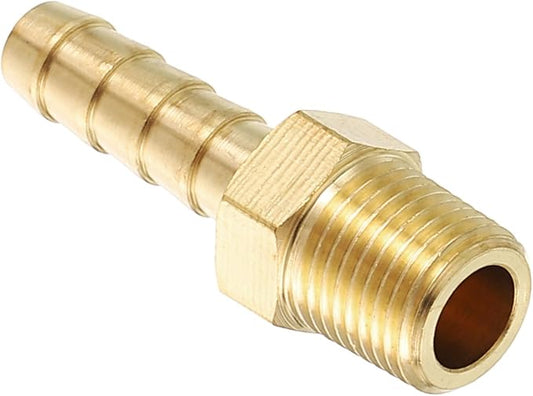 Pack of 1 Solid Brass Hose Barb Fittings 1/4" Hose Barb to 1/8" NPT Male Fittings for Home Machines, Massage Bathtubs, Air Compression and Irrigation Systems