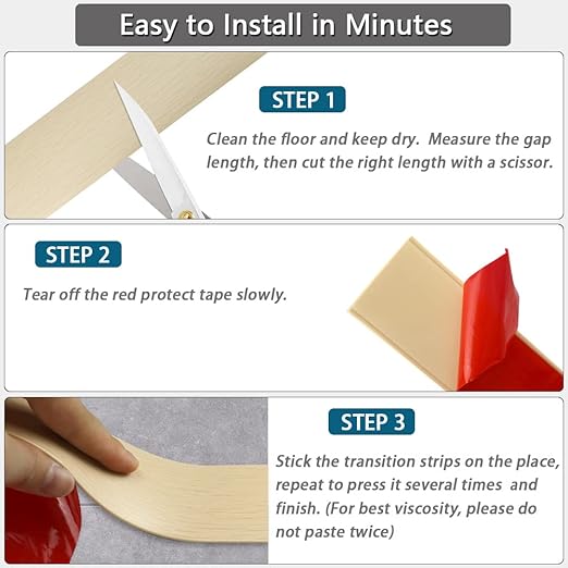 Floor Transition Strip 2" Self Adhesive Flat Vinyl Flooring Transitions Strip with Strong Backing Wood Grain 5cm, 3.28FT, Maple Wood Grain