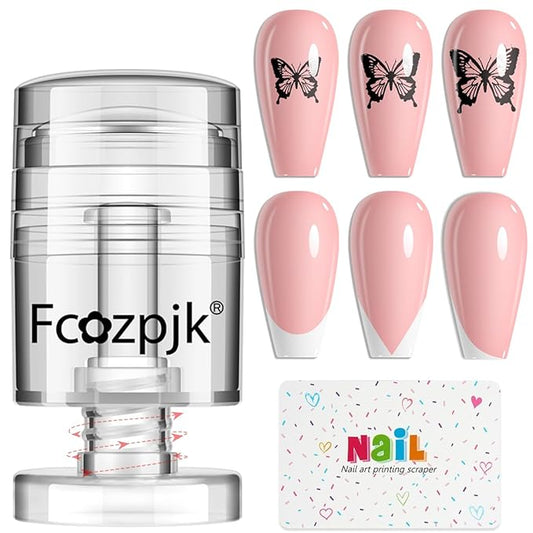 Fcozpjk Rotatable Nail Stamp, Clear Silicone Nail Art Stamper Scraper Kit Soft Jelly Head Stamper Enlarge Shrink Pattern Size French Tips Tool Stamping Printing Manicure Templates Supply Professional