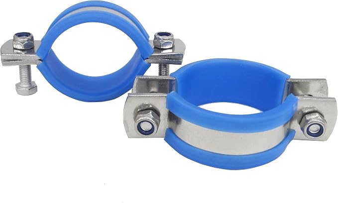 Stainless Steel Heavy Duty Flat Band Pipe Clamp with Rubber Cushion, Multipurpose Rigid Hose Clamp Bracket ID 63mm, Pack of 2