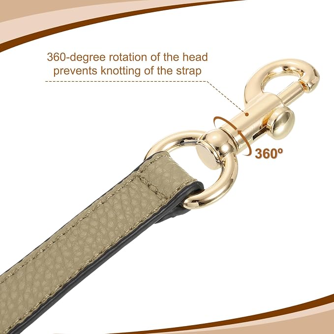 uxcell 14.17 Inch PU Leather Short Bag Strap with Clasp, Purse Handles Handbags Replacement Straps for Clutch Bag Underarm Bags, Khaki, Gold Buckle