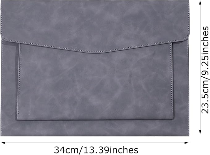 PU Leather A4 File Folder Document Holder with 2 Compartments Envelope Folder Case with Snap Closure for Receipt Contract (Gray)