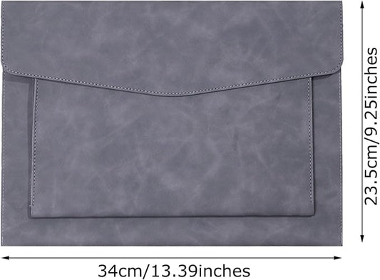 PU Leather A4 File Folder Document Holder with 2 Compartments Envelope Folder Case with Snap Closure for Receipt Contract (Gray)