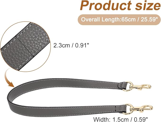 uxcell 25.59 Inch PU Leather Short Bag Strap with Clasp, Purse Handles Handbags Replacement Straps for Clutch Bag Underarm Bags, Grey, Gold Buckle