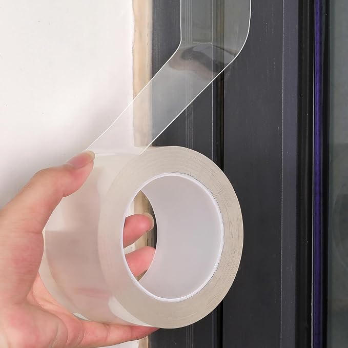 Transparent Weather Sealing Tape, Clear Draft Isolation Film Tape for Door Draft Stopper, Adhesive Tape for Doors, Windows and Shower Glass Gaps - No Residue (3 Inch x 16Ft)