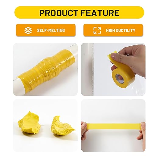 2-Pack Yellow Rubber Splicing Tape (20 Ft Total) - Self Fusing Emergency Repair Tape for Wiring & Marking - Non-Slip Silicone Grip for Handlebars - Easy-Peel Liner, 1 Inch x 10 Feet