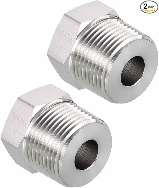 Packs of 2, 3/4" Male NPT NPT1/8" FeMale NPT Solid 304 Stainless Steel Hex Bushing, Hose Fittings Adapter Reducer for Bathroom Remodel, Tool Extensions