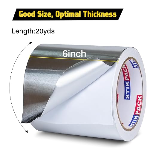 Aluminum Foil Tape 6 inch x 60ft (20 Yards) Heavy Duty HVAC Duct Tape for Ductwork – High Temperature Silver Foil Tape for Insulation, Metal Repair, Exhaust Sealing & Patching