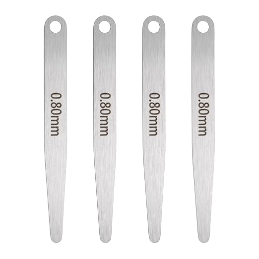 HARFINGTON 4pcs Metric Thickness Feeler Gauge 0.8mm Single Blade Oval Feeler Gauge 304 Stainless Steel Gap Measuring Tool for Repair Valve Guitar Spark Plug