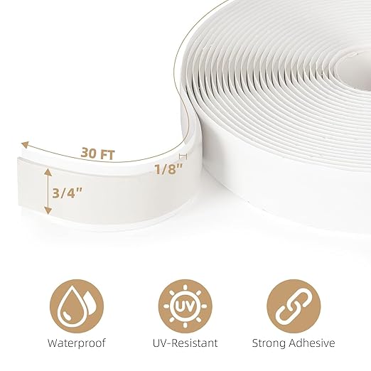 Butyl Tape 3/4" x 30 Ft White – Non-Hardening Waterproof Sealant Tape for RV Window Glazing, Roof Leak Repair, Pipe Plumbing Fixtures & EPDM Roof Patching – Premium Butyl Caulk Tape (3 Pack)