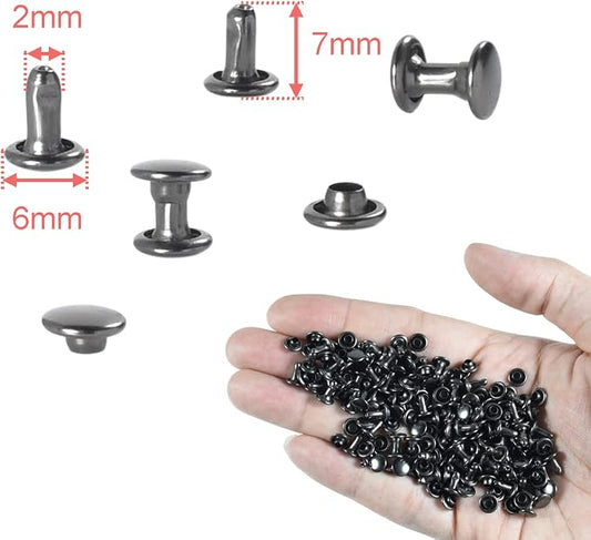200Sets 6mm Round Double Caps Rivets, Leather Rivets Metal Tubular Studs for Bags Hats Shoes Clothing Leather DIY Craft Repair and Decoration (Gun Black)