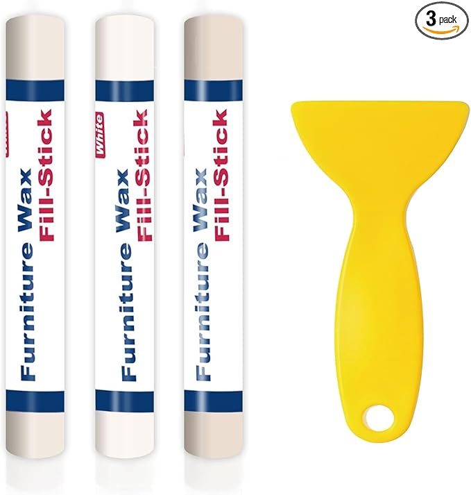 Kenbry Wood Filler Sticks 3 Colors White Wax Fill Stick, Wood Repair Kit for Scratches, Crack, Scuffs, Gouges on Wooden Funiture, Floors, Cabinets, Tables, and Doors-Rub Briskly Repair