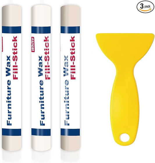 Kenbry Wood Filler Sticks 3 Colors White Wax Fill Stick, Wood Repair Kit for Scratches, Crack, Scuffs, Gouges on Wooden Funiture, Floors, Cabinets, Tables, and Doors-Rub Briskly Repair