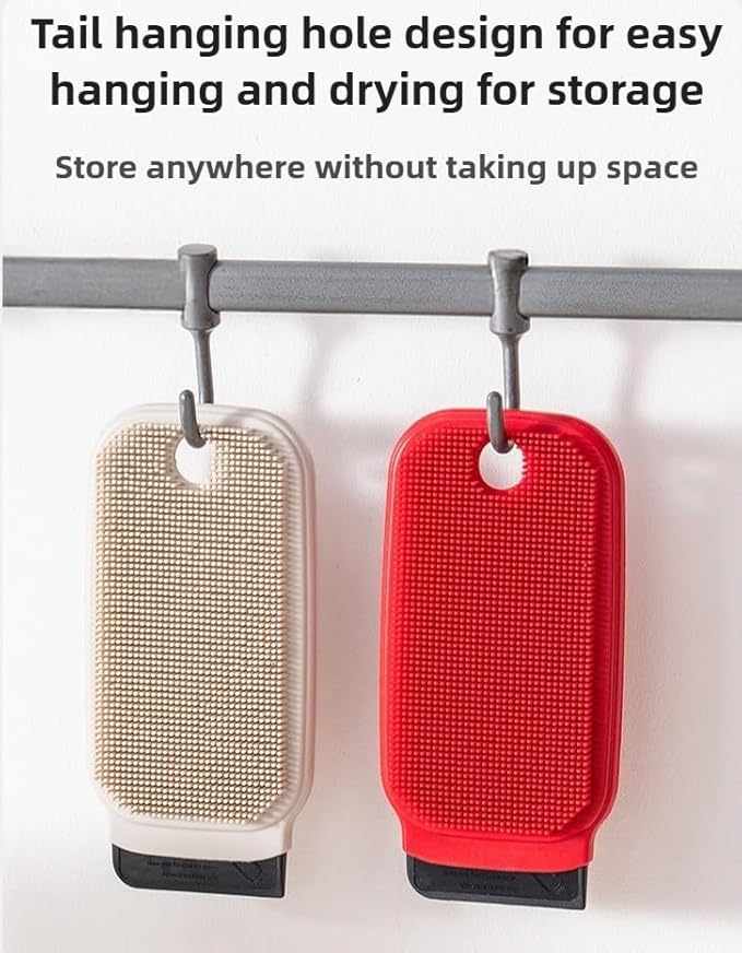 3-in-1 Silicone Dish Sponge-Food-Grade BPA-Free Cleaning Brush with Dual-Sided Comb&Scraper,Hanging Hole for Easy Storage,Fast-Dry Reusable Kitchen Gadget for Dishes/Fruits/Vegetables (Red 1PCS)