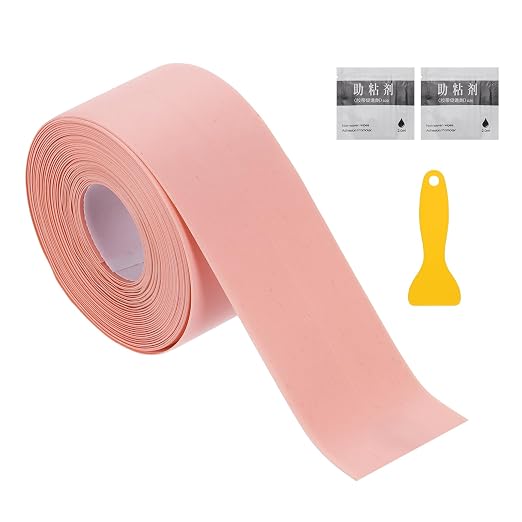 uxcell Caulk Tape Waterproof, 1.5 Inch x 16.4 ft Self-Adhesive Sealant Sealing Strip Caulking Sealant Tape PVC with Tool for Kitchen Sink Toilet Bathroom Bathtub Floor, Pink