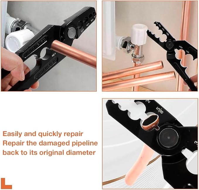 Manual Copper Tube Rounder, Flat Tube Repairer Pliers, Copper Pipe Rounder Plier with 6 Hole, Copper Tubing Repair Tool for Diameter 1/4", 3/8", 1/2", 5/8", 3/4" 7/8" Copper Aluminum Pipe