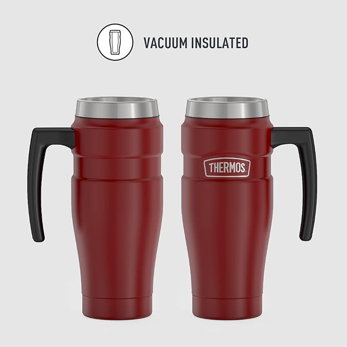 THERMOS Stainless King Vacuum-Insulated Travel Mug with Handle - 16oz, Rustic Red, Thermos Tumbler for Hot/Cold Drinks, Leak-Proof & Sweat-Proof Stainless Steel Coffee Mug with Lid (Pack of 4)