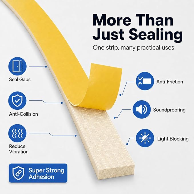 66FT EVA Foam Weather Stripping Door Seal, Self-Adhesive Weatherstrip Tape for Door Frame, Window Gaps, Soundproof Insulation