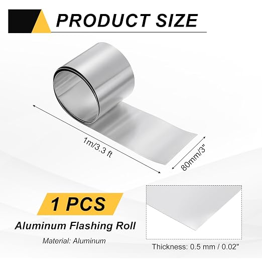 uxcell Aluminum Flashing Roll, 3in x 3.3ft Metal Roof Panels 0.5mm Waterproof Aluminum Sheet Roll for House Repair, Roof Flashing, Sealing Windows Doors, DIY Projects