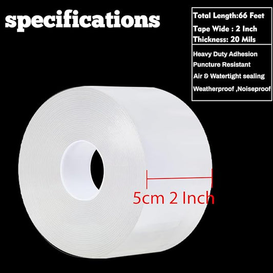 Transparent Window Weather Sealing Tape 2 Inch x 66 FT Weather Stripping Residue-Free Clear Window Insulation Tape for Doors Windows and Shower Glass Gaps (2 in * 66 FT)