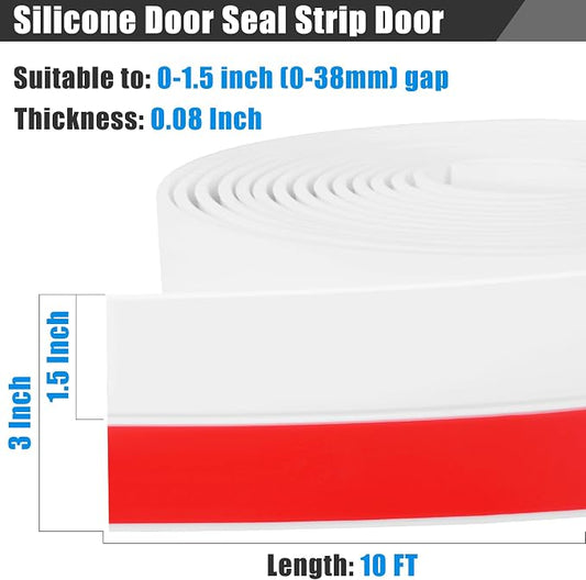 Draft Seal Tape for Doors and Windows 3 in x 10 Ft Silicone Weather Stripping Extra Thick 2mm Door Seal Strip with Strong Adhesive Draft Insulation Stopper Side Seal - White