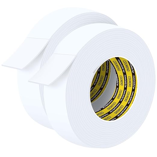 Single-Sided Adhesive EVA Foam Tape 2 Pack 1.8in x 16.4FT,White Foam Weather Stripping,Door Seal & Window Insulation Tape,Waterproof Sound Proof Seal Strip for Doors,Garage Door/Gap Sealing