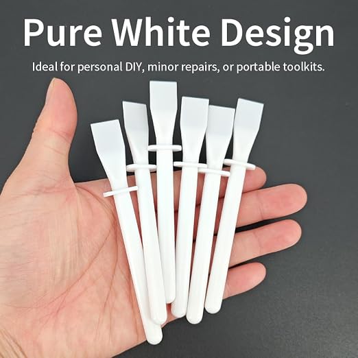 6Pcs White Plastic Glue Spreader Smear Plate Scraper Sticks Brushes Durable Flexible Easy to Clean Glue Applicator Spatula Kit Gap Filling Tool for Woodworking Leather Adhesive Projects