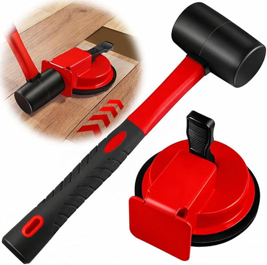 Floor Gap Fixer Tool with Rubber Mallet, Iron Body & Strong Suction Cup, Includes 5 Sticky Pads for Laminate, Vinyl, Wood & Tile Flooring Installation and Repair