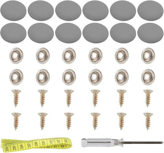 Set of 12 Grey Leather Snap Upholstery Buttons Fit for Tufting Furniture Bed Sofa Chair, Car Seat RV Roof Headliner Interior Cloth Fixing with Installation Tool