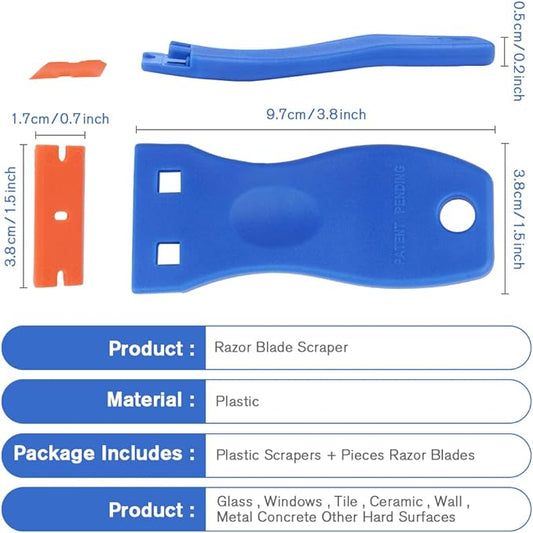Ainiv Plastic Razor Blade Scrapers, Scraper Tool with 20PCS Blades, Multi-funtional Cleaning Razor Scraper for Removing Stickers, Labels, Caulk, Adhesive, Paint Removal-Blue&Orange