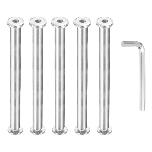 PATIKIL M6x6mm Hex Chicago Screws 8x100mm, 5Pcs 304 Stainless Steel Metric Hex Drive Socket Cap Binding Post Screw Posts for Scrapbook Leather Belt Album Furniture Repair, Silver