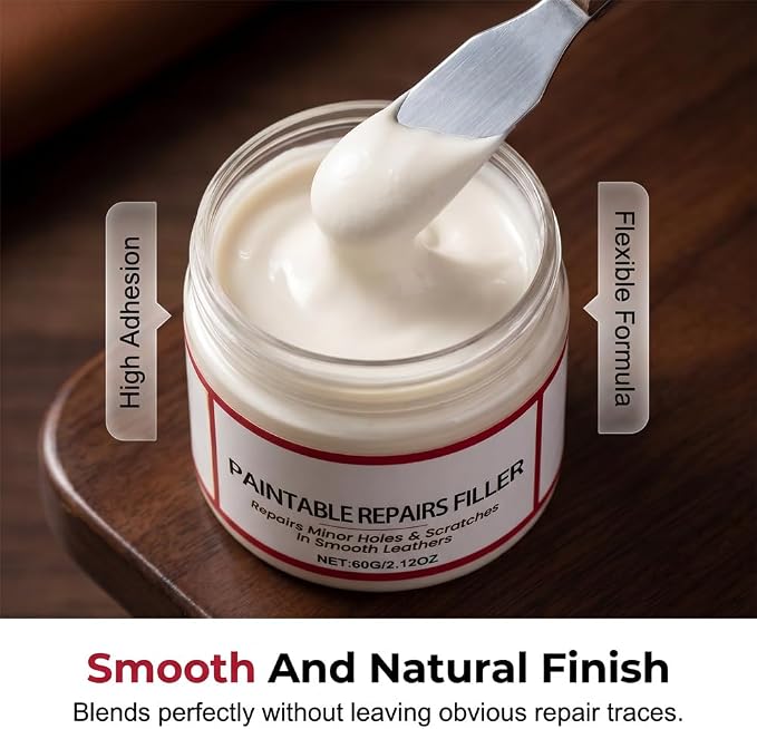 LECDOA Leather Filler, Flexible Fast Drying Leather Repair Compound, Paintable Waterproof Leather Repair Paste, Fixes Holes Tears Cracks Scratches for Car Seats Furniture Shoes (1pc)