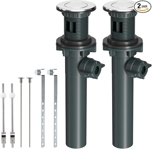 Hibbent 2 Pack Bathroom Sink Drain Assembly with Lift Rod, Lavatory Universal Pop Up Drain Stopper with Overflow for Bathroom Vanity Vessel Sink, Compatible with Moen, American Standard Hole, Chrome