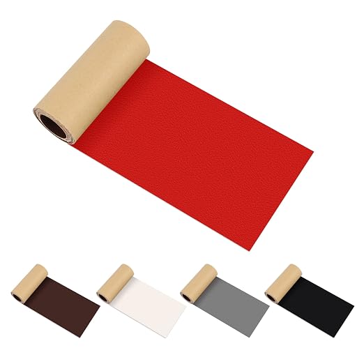 DOCAS Leather Repair Patch Tape Self Adhesive 4x63 inch, Cuttable Leather Repair Tape for Furniture, Vinyl Repair Kit for Car Seats, Upholstery, Couch, Sofa, Bags, Books, Chair, Dark Red