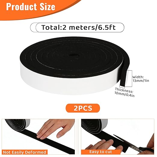 High Density Foam Tape - 3/4'' x 1/4'' x 13Ft Weatherproof Adhesive Prevent Condensation Heat Resistant Flame Retardant Weather Stripping Easy to Cut & Install & Remove for Car Doors Pipes Windows