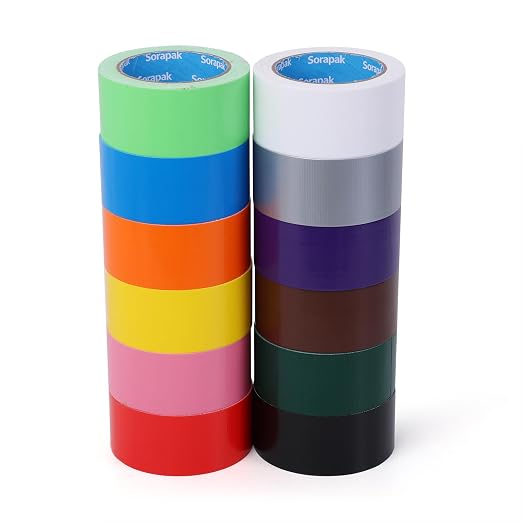 Colored Duct Tape 12 Pack, 2 in x 20 yd, Rainbow Tape for DIY Crafts | Strong Adhesive, Easy Tear, Waterproof for Packing, Repairs, Color Coding, Home, School & Office