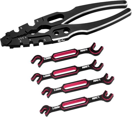 Multifunction RC Shock Absorber Plier with 4PCS Wrench 3.0/3.2/3.5/3.7/4.0/5.0/5.5/6.0mm Turnbuckle Nut Ball Joint Remover for RC Car Boat Model Repair Tool Kit