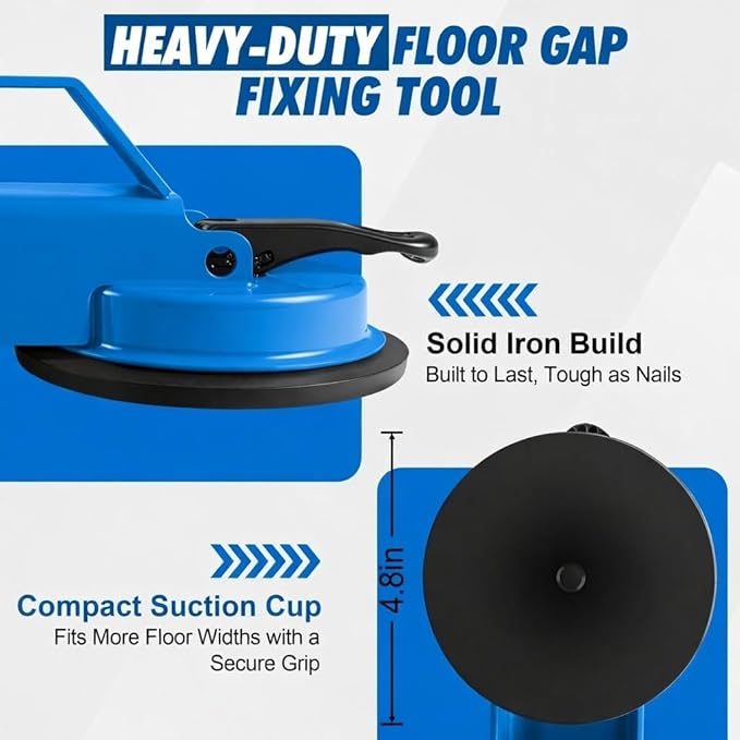 Floor Gap Fixer Tool with Dual Silicone Suction Cups & Rubber Hammer – 45° Angled Striking Surface, Includes Adhesive Pads – for Laminate, Vinyl Plank, SPC & Engineered Hardwood Floors